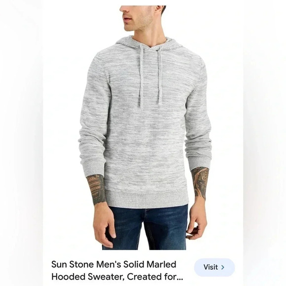 Better Cotton Sun+Stone Men Grey Solid Marled  Hooded Sweater with drawstrings - Picture 6 of 15